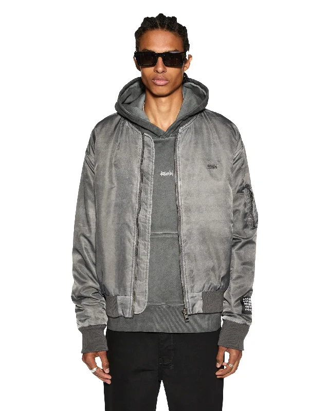 Men jackets with a hidden interior pocket for secure storageROYALTY BOMBER OVERDYE COAL