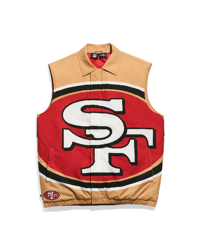 Men jackets with a built - in hood that can be stowed away when not in useSan Francisco 49ers Retro Big Logo Quilted Puffer Vest