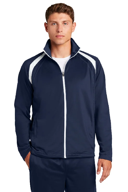 Corduroy men jackets in earthy tones for a rustic charmSport-Tek Mens Full Zip Track Jacket - True Navy Blue/White