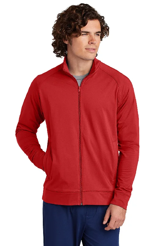 Men jackets with a built - in hood that can be stowed away when not in useSport-Tek Mens Sport-Wick Moisture Wicking Full Zip Cadet Jacket - Deep Red - New