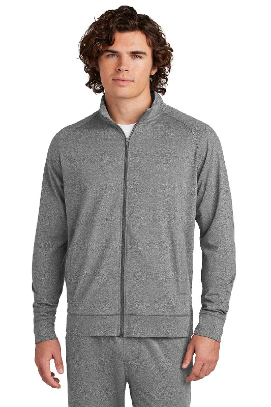 Lightweight men jackets made from recycled nylon for eco - friendly travelSport-Tek Mens Sport-Wick Moisture Wicking Full Zip Cadet Jacket - Heather Charcoal Grey - New