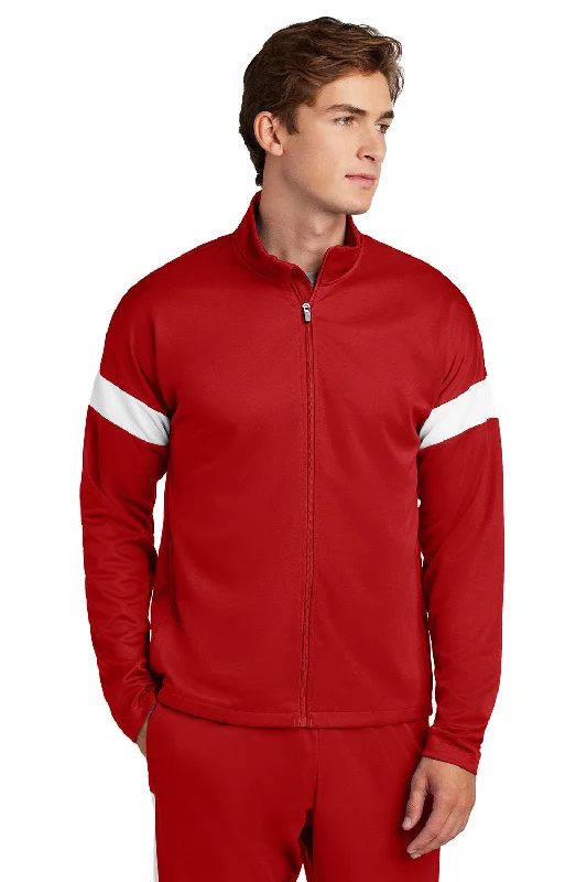 Fleece - lined men jackets for cold - weather commutingSport-Tek Mens Moisture Wicking Travel Full Zip Jacket - Deep Red/White - New