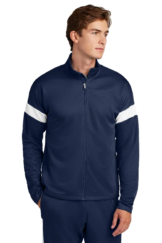 Men jackets with a zip - off sleeves to convert to a vestSport-Tek Mens Moisture Wicking Travel Full Zip Jacket - True Navy Blue/White - New