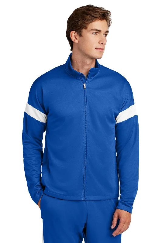 Plus - size men jackets with adjustable drawstrings for a comfortable fitSport-Tek Mens Moisture Wicking Travel Full Zip Jacket - True Royal Blue/White - New