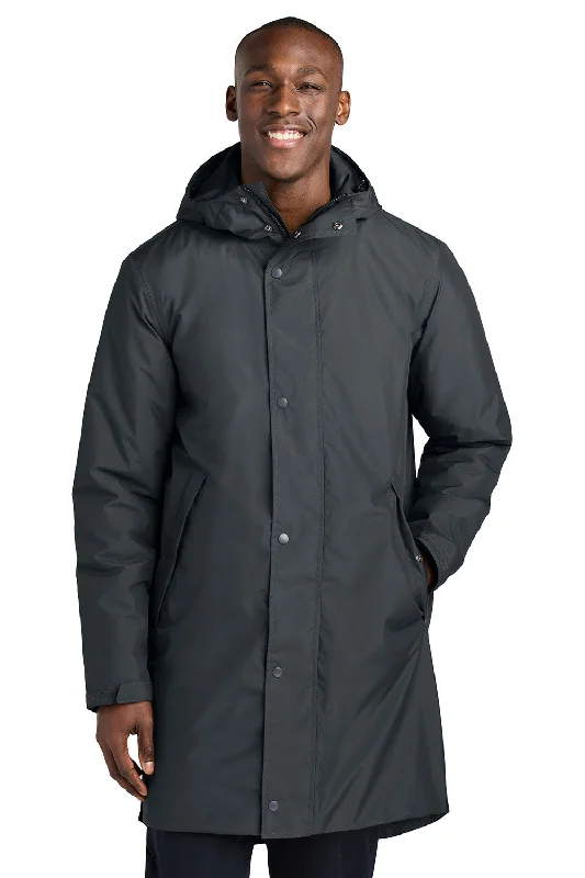 Men jackets with a media - friendly pocket for easy access to gadgetsSport-Tek Mens Waterproof Insulated Sideline Full Zip Hooded Parka - Graphite Grey - New