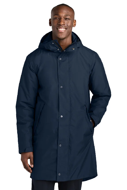 Checkered men jackets in a plaid pattern for a preppy appearanceSport-Tek Mens Waterproof Insulated Sideline Full Zip Hooded Parka - True Navy Blue - New