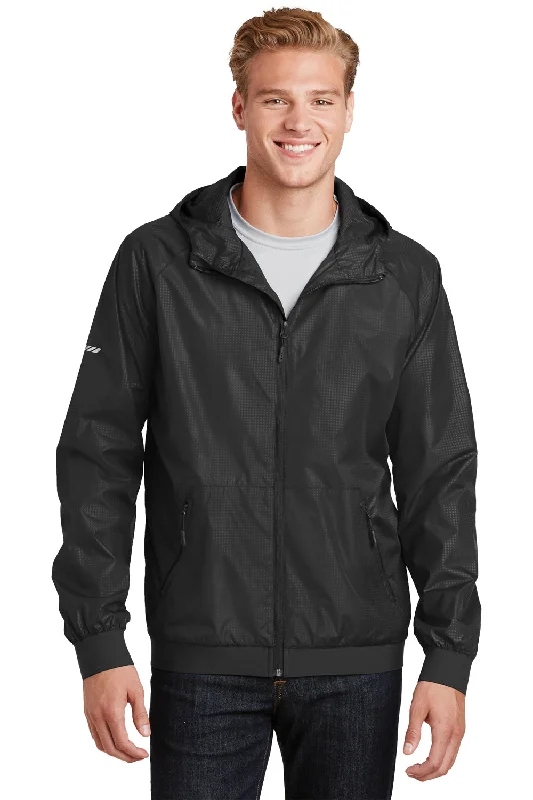 Fleece - lined men jackets for cold - weather commutingSport-Tek Mens Wind & Water Resistant Full Zip Hooded Jacket - Black - Closeout