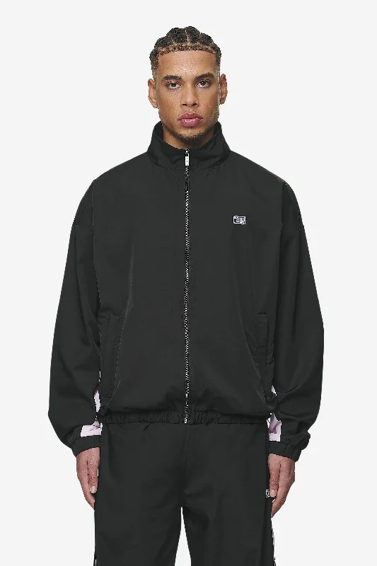 Embroidered men jackets with intricate floral designs for a unique aestheticStow Boxy Track Jacket Black Bubblegum