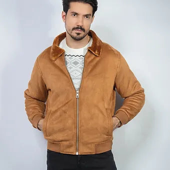 Down - filled men jackets in bright colors for winter fashionSuede collar jacket-24615