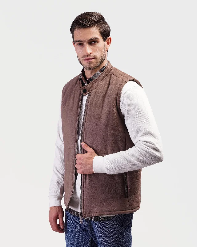 Hooded men jackets with a detachable faux - fur trim for added warmthSuede vest-25603