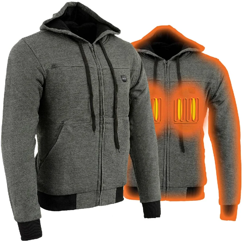 Men jackets with a built - in hood that can be stowed away when not in useThe Bikers Zone BZ2813 Men's Grey Ultimate Grey Heated Hoodie with 12V Battery (Included)