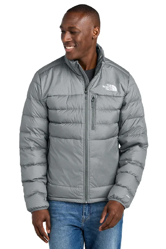 Hooded men jackets with a detachable faux - fur trim for added warmthThe North Face Mens Down Hybrid Water Resistant Full Zip Jacket - Heather Medium Grey - New