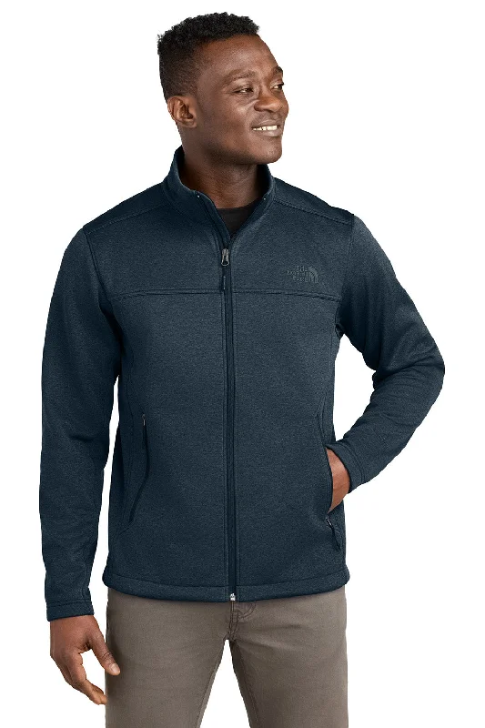 Men jackets with a built - in hood that can be stowed away when not in useThe North Face Mens Ridgewall Wind & Water Resistant Soft Shell Full Zip Jacket - Heather Urban Navy Blue - New