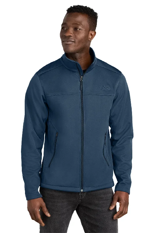 Bomber men jackets with ribbed cuffs for a classic 80s styleThe North Face Mens Ridgewall Wind & Water Resistant Soft Shell Full Zip Jacket - Shady Blue - New