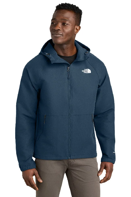 Bomber men jackets with ribbed cuffs for a classic 80s styleThe North Face Mens Barr Lake Water Resistant Soft Shell Full Zip Hooded Jacket - Heather Dark Shady Blue - New