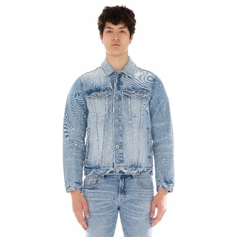 Hooded men jackets with a detachable faux - fur trim for added warmthTYPE II DENIM JACKET IN ACID