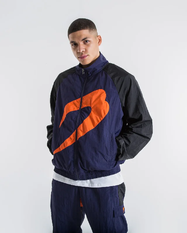 Bomber men jackets with ribbed cuffs for a classic 80s styleWalker Track Jacket - Black/Navy/Orange