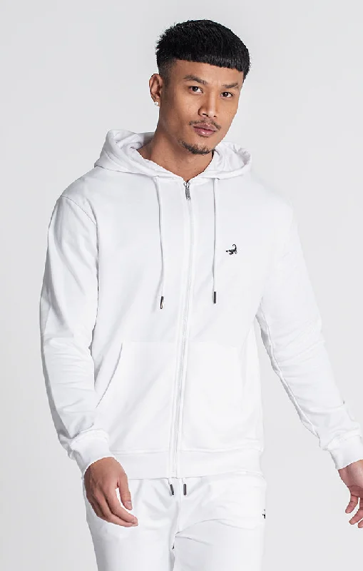 Plus - size men jackets with adjustable drawstrings for a comfortable fitWhite Essential Scorpio Hoodie Jacket