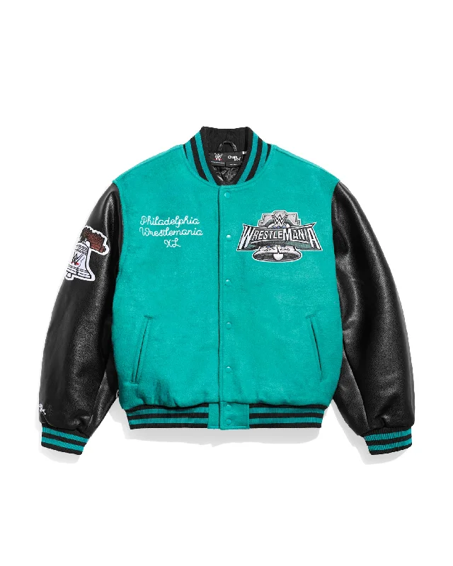 Men jackets with a hidden interior pocket for secure storageWrestleMania 40 Varsity Jacket