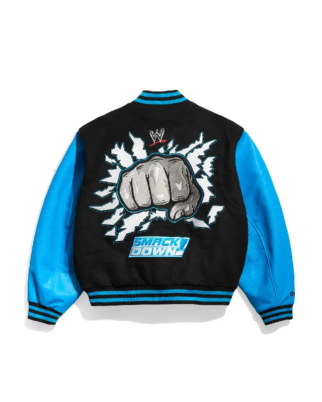 Men jackets with a hidden interior pocket for secure storageWWE SmackDown Fist Varsity Jacket