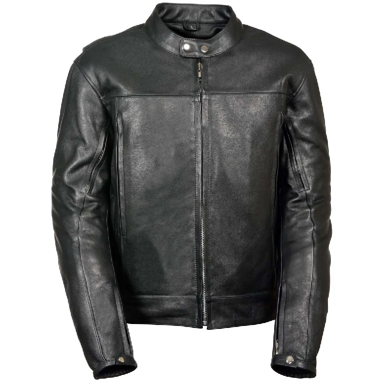 Windbreaker men jackets with UV protection for outdoor activitiesZ1R1540 Men’s ‘357’ Classic Collarless Black Leather Jacket