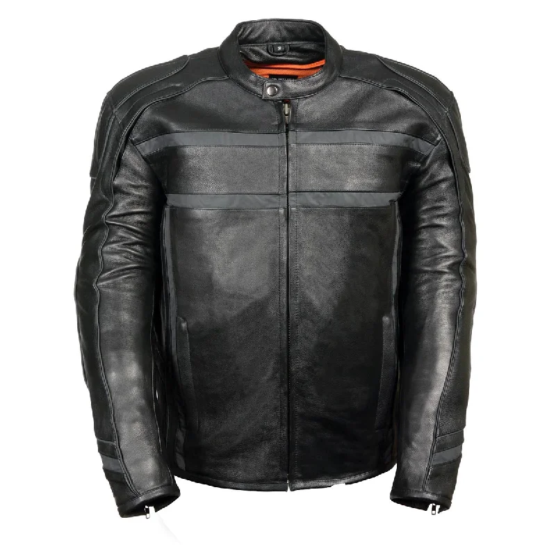 Performance - driven men jackets with breathable fabric for sportsZ1R2083 Men’s ‘444’ Classic Reflective Black Leather Jacket