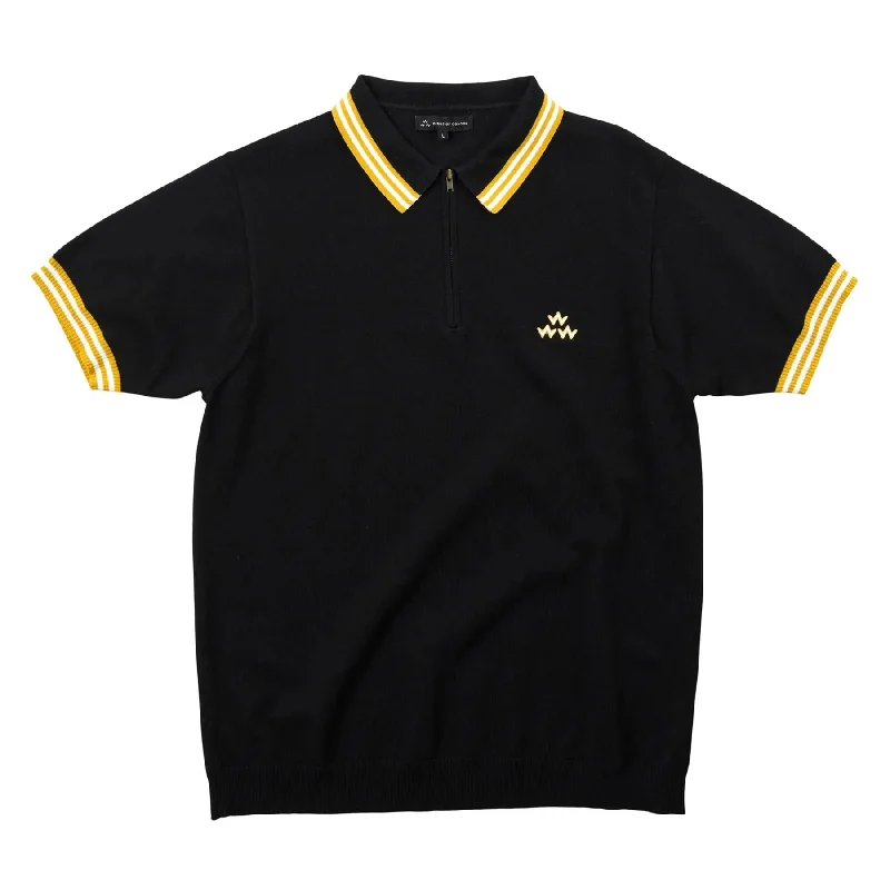 Men's slim fit short sleeve polo shirts with contrast collarsBirdies & Beats Quarter Zip Polo Black - 2024