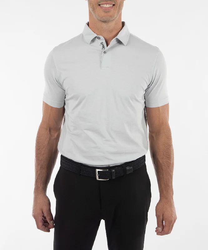 Men's two - tone stripe polo shirts with a preppy styleUltra-Light Peruvian Cotton Two-Button Short-Sleeve Polo Shirt