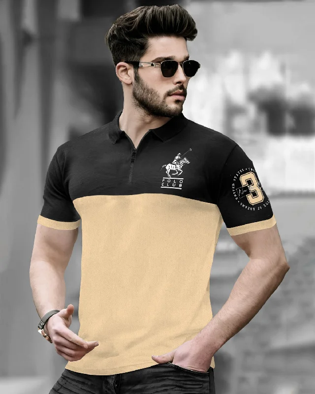 Men's color - block polo shirts with a bold fashion statementMen's UV - protection t - shirts for outdoor activities in the sunBlack Beige Polo T-Shirt