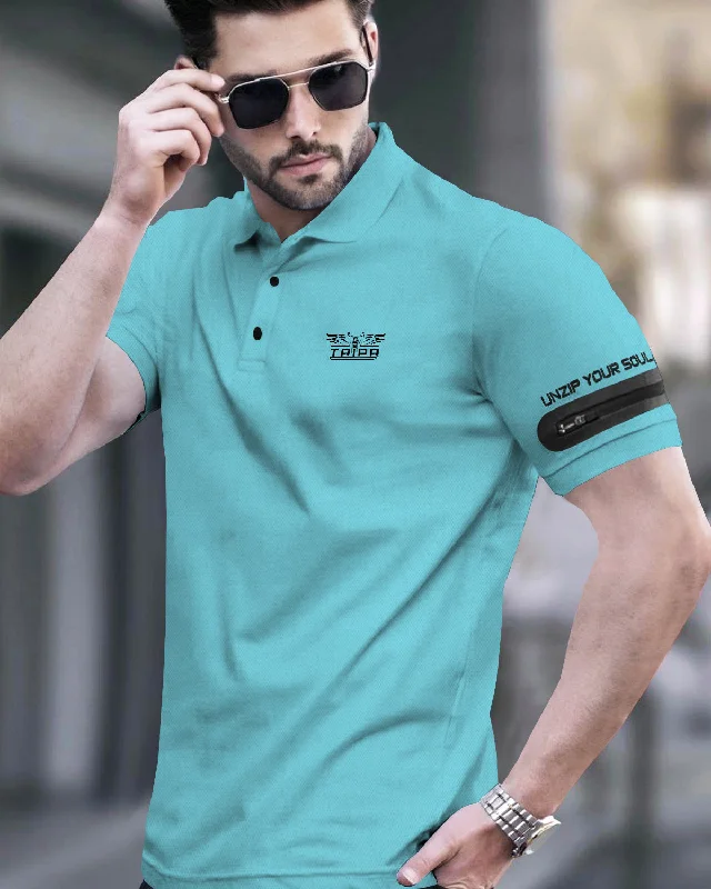 Men's formal - style silk blend polo shirts for special occasionsMen's button - front t - shirts with a unique artistic printMen Designer Polo Collar Skyblue T-shirt