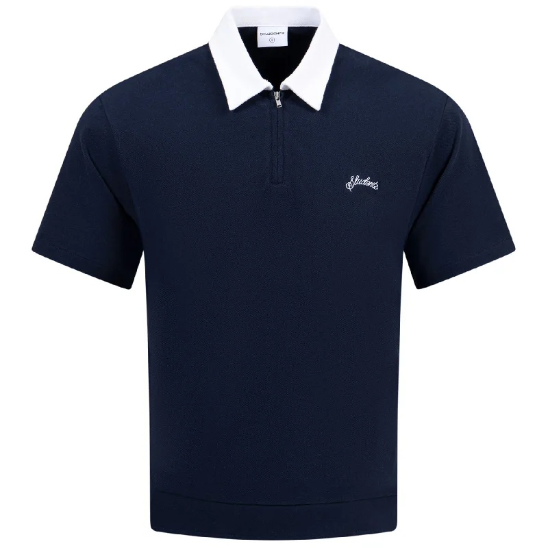 Men's ribbed cuffs and hem polo shirts for a textured lookDwight Zip Polo Navy - AW24