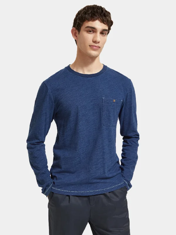 Men's ribbed t - shirts with a textured finish for added styleIndigo long sleeved t-shirt