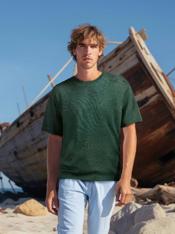 Men's long - sleeve henley t - shirts with button - down placketsThe Knitted T-Shirt - Emerald Green