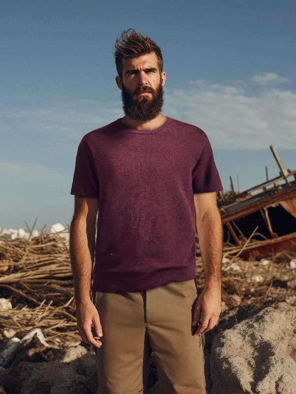 Men's long - sleeve henley t - shirts with button - down placketsThe Knitted T-Shirt - Konini Burgundy