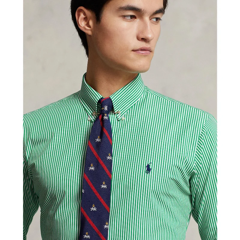 Poplin Stretch Shirt - Stripe - Golf Green/White