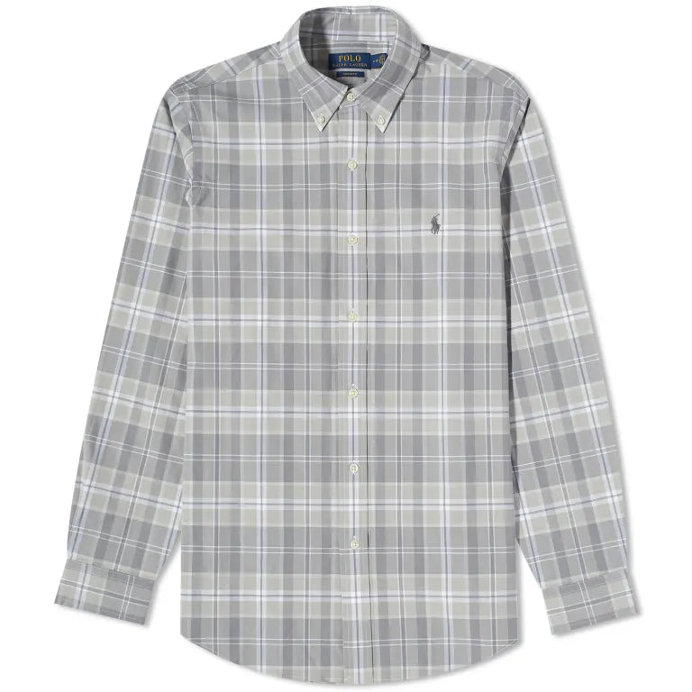 Poplin Stretch Shirt - Check - Grey & White