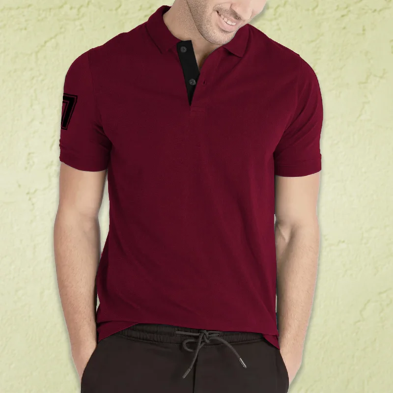 Men's ribbed cuffs and hem polo shirts for a textured lookMen's distressed denim - look t - shirts with a rugged appealMen Solid Polo Neck Cotton Blend Maroon, Black T-Shirt