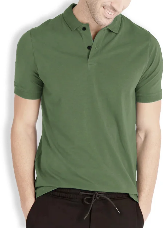 Men's breathable cotton blend polo shirts for summer outingsMen's moisture - wicking athletic t - shirts for intense workoutsMen Solid Polo Neck Cotton Blend Olive Green T-Shirt