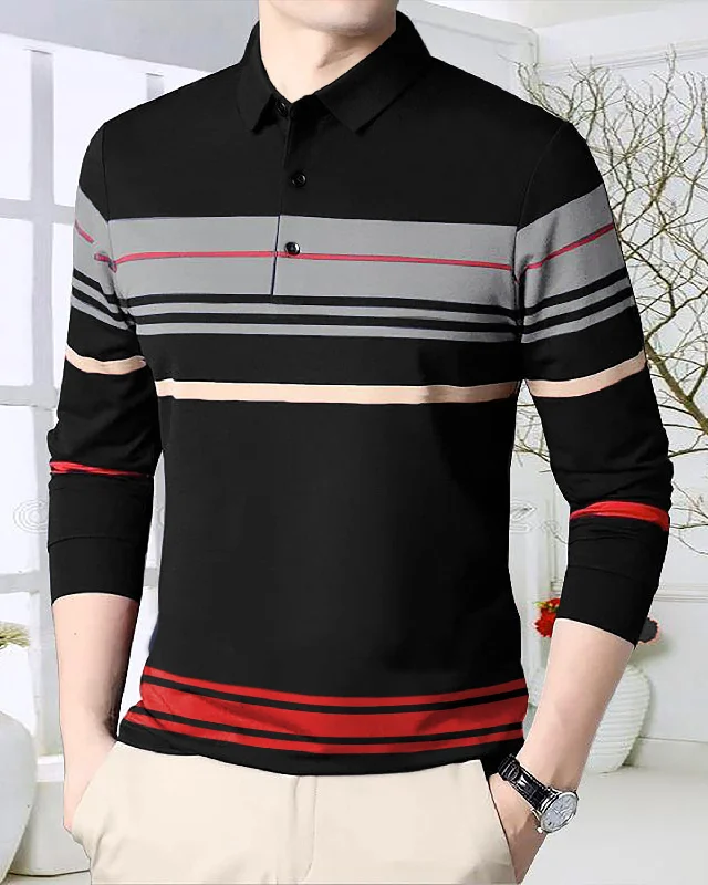 Men's vintage - inspired retro polo shirts with unique patternsMen's v - neck muscle t - shirts for a body - building aestheticMens Full Sleeve Polo T-shirt / Black