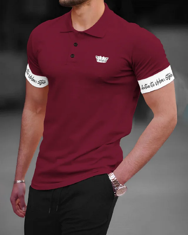 Men's quick - dry polo shirts for water sports activitiesMen's antimicrobial t - shirts for odor - free freshness during travelMen Polo Collar Maroon White Contrast T-shirt