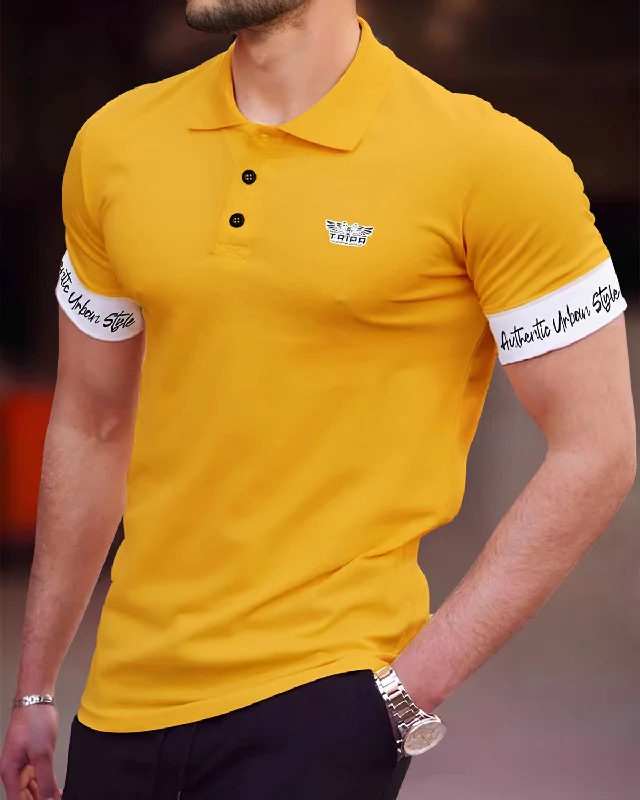 Men's stretchable athletic polo shirts for fitness workoutsMen's thermal t - shirts with a high - neck design for cold weatherMen Polo Collar Yellow White Contrast T-shirt