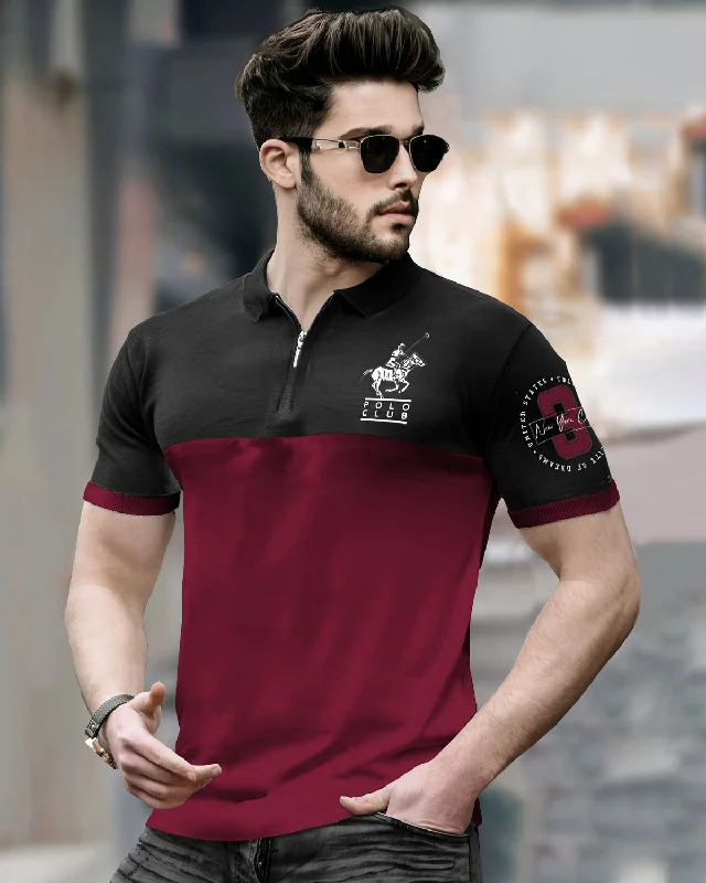 Men's button - down spread collar polo shirts for business casualMen's polo t - shirts with a contrast collar for a preppy lookMen Polo Black Maroon T-shirt