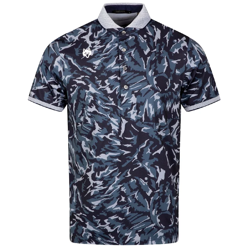 Men's plus size golf polo shirts in moisture wicking fabricMidas Wolf Camo Polo Fjord - AW24