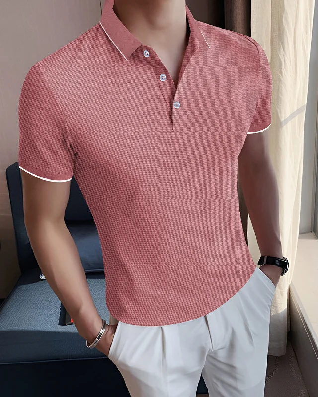 Men's formal - style silk blend polo shirts for special occasionsMen's button - front t - shirts with a unique artistic printLight Pink Polo White Piping Collar T-Shirt