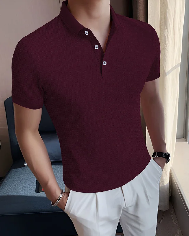 Men's long - sleeve henley t - shirts with button - down placketsPolo Maroon T-Shirt