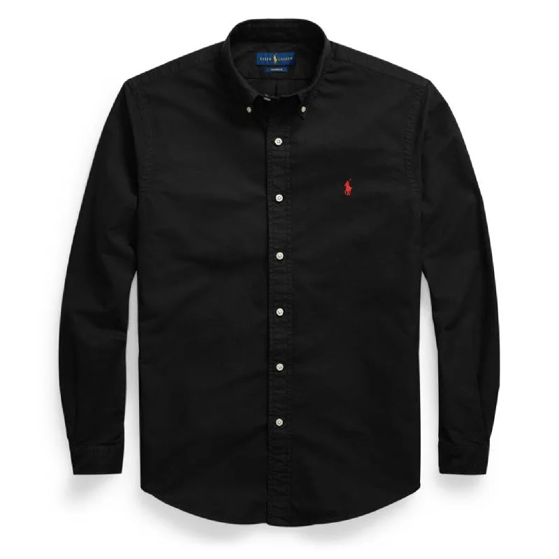 Men's ribbed cuffs and hem polo shirts for a textured lookPolo Ralph Lauren Custom Fit Garment-Dyed Oxford Shirt Polo Black