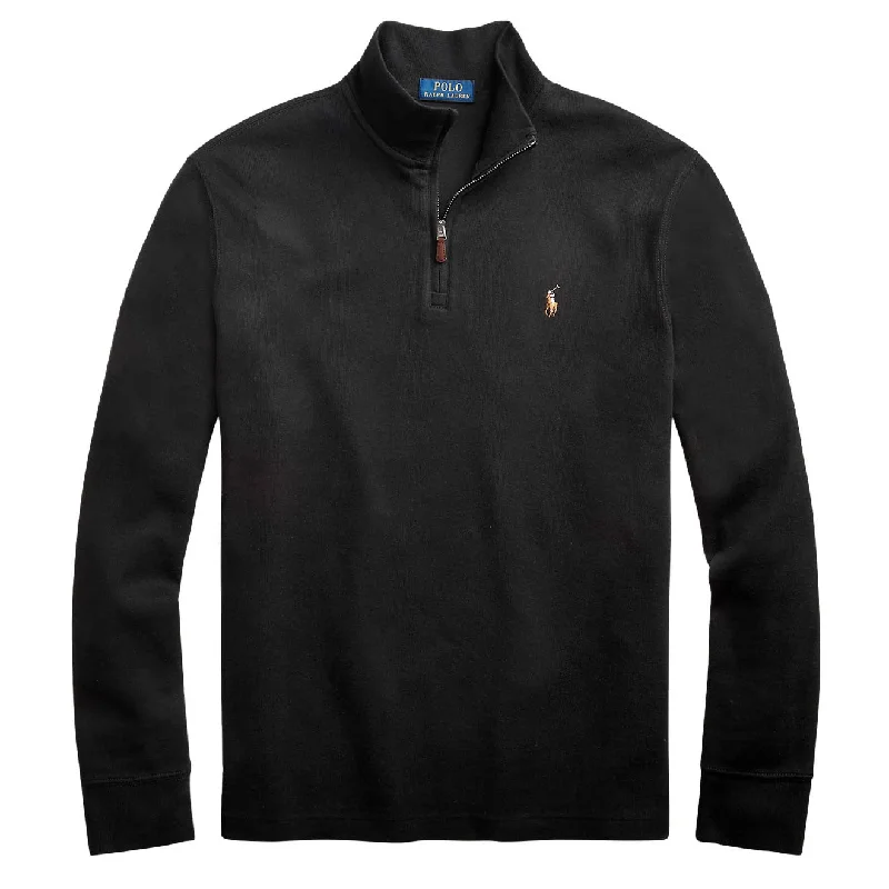 Men's two - tone stripe polo shirts with a preppy stylePolo Ralph Lauren Estate-Rib Quarter-Zip Pullover Polo Black