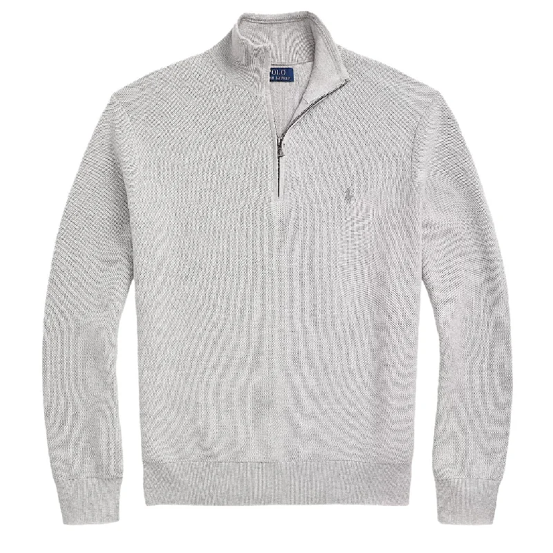 Polo Ralph Lauren Mesh-Knit Cotton Quarter-Zip Jumper Andover Heather