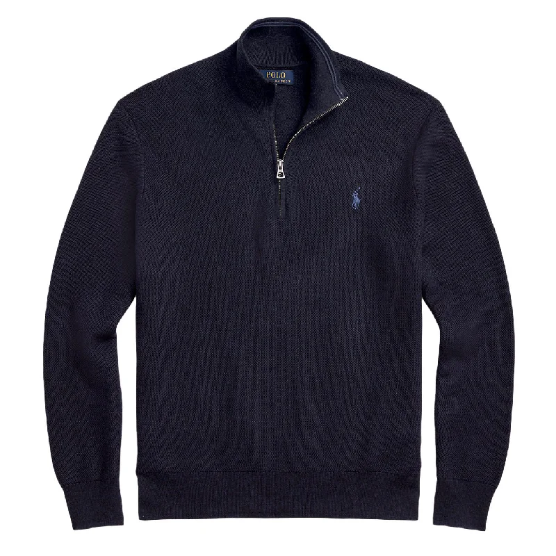 Polo Ralph Lauren Mesh-Knit Cotton Quarter-Zip Jumper Navy Heather 2.0