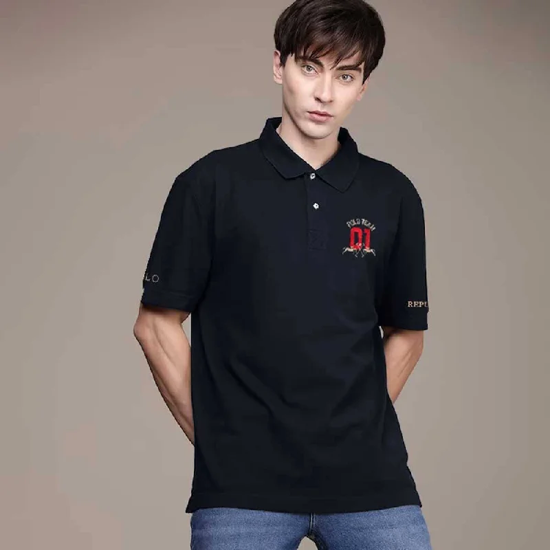 Men's button - down spread collar polo shirts for business casualPolo Republica Men's Double Pony & Polo 01 Embroidered Short Sleeve Polo Shirt